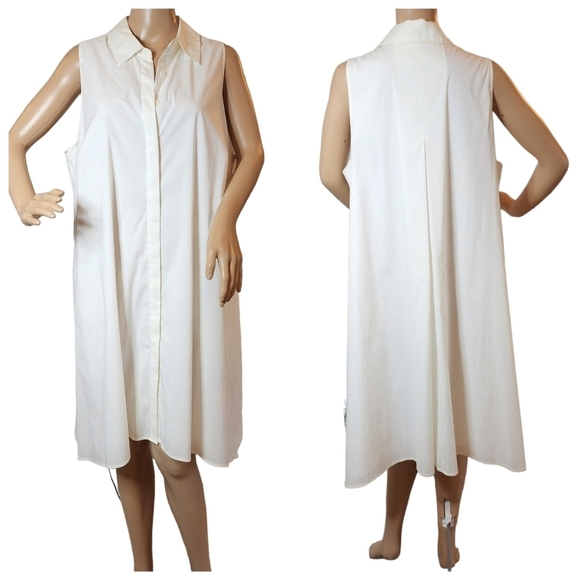 NWT Alfani White Sleeveless button alinee shirt dress. Women's 16W. Cotton/elast - Picture 11 of 16